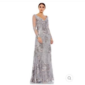 Mac Duggal EMBELLISHED V NECK ILLUSION LONG SLEEVE GOWN size 16 $698